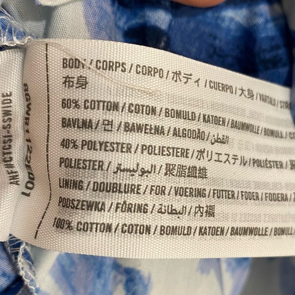 Abercrombie & Fitch Blue & White Cinch Front Poplin Puff Sleeve Mini Dress - Picture 6 of 6